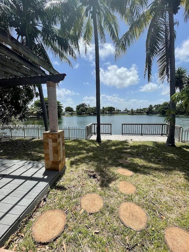 view of yard with a water view