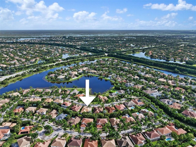 aerial view featuring a water view