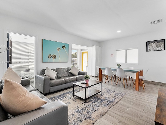 living room featuring light hardwood / wood-style flooring