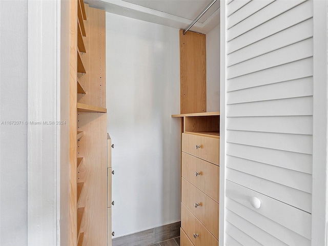 walk in closet featuring dark hardwood / wood-style floors