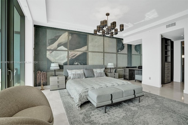 18975 Collins Ave Unit 2001, Sunny Isles Beach, FL 33160 - bedroom featuring a chandelier and a raised ceiling