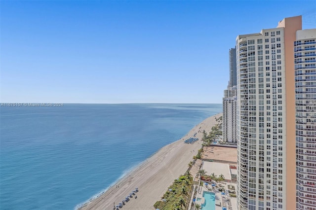 property view of water featuring a beach view