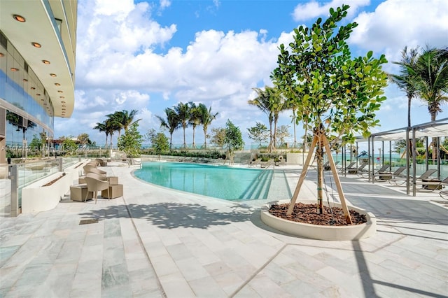 view of swimming pool featuring a patio