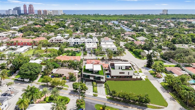 aerial view with a water view