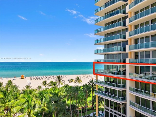 property view of water featuring a view of the beach