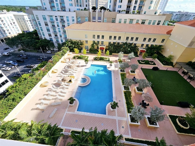 view of pool featuring a patio area