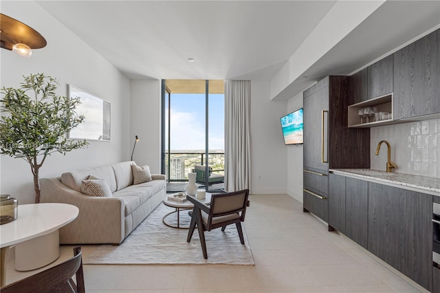 living room with sink