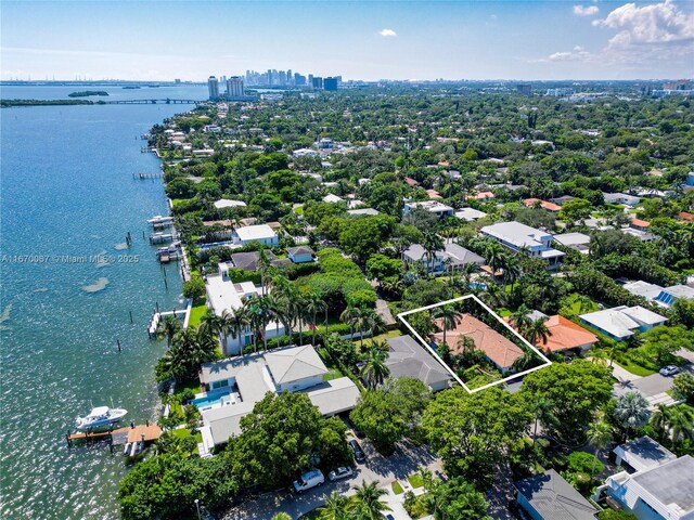 bird's eye view featuring a water view