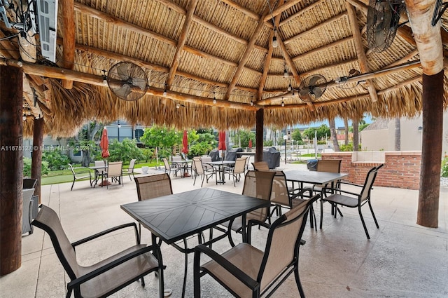 view of patio featuring a gazebo and ceiling fan