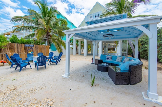 view of patio with a gazebo and an outdoor hangout area