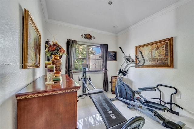 exercise room with crown molding