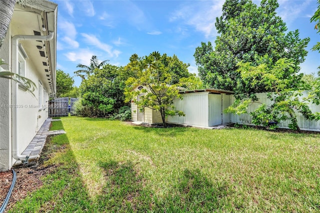 view of yard with a storage unit