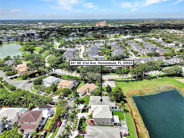 aerial view with a water view