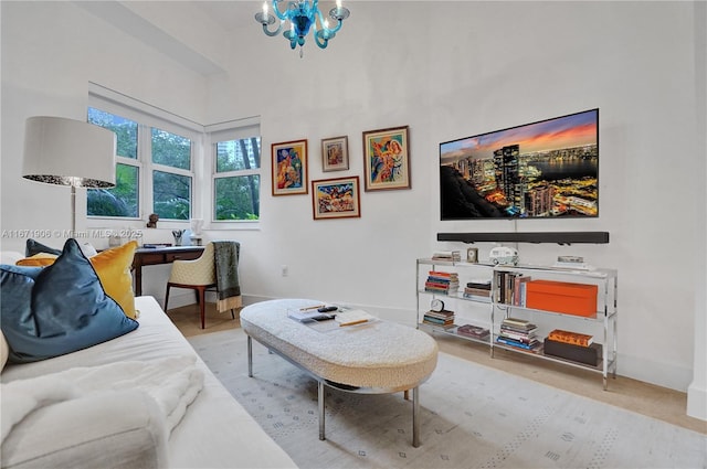 living room with a chandelier