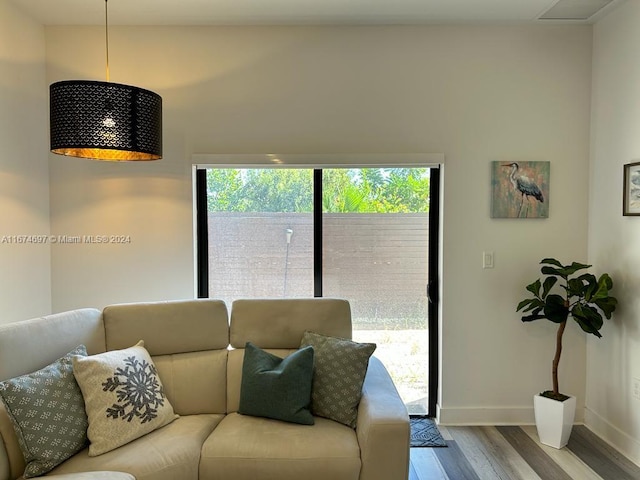 living room with hardwood / wood-style flooring and a healthy amount of sunlight