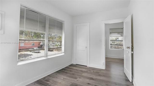 interior space featuring a closet and hardwood / wood-style floors