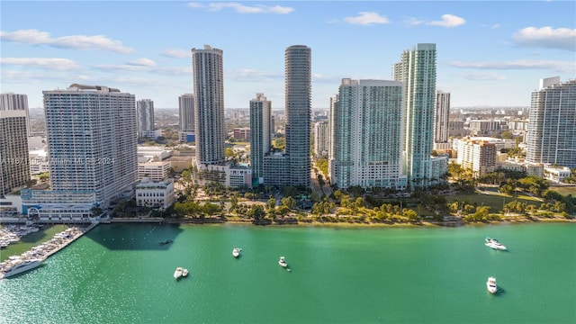 view of city with a water view