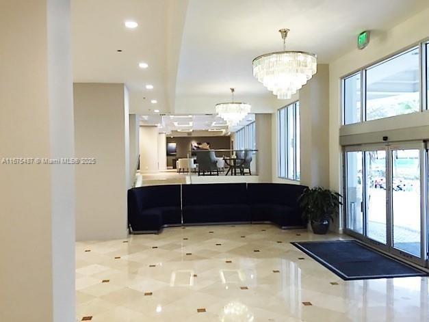 interior space with an inviting chandelier