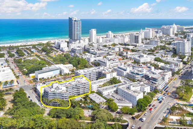 bird's eye view with a water view and a view of the beach