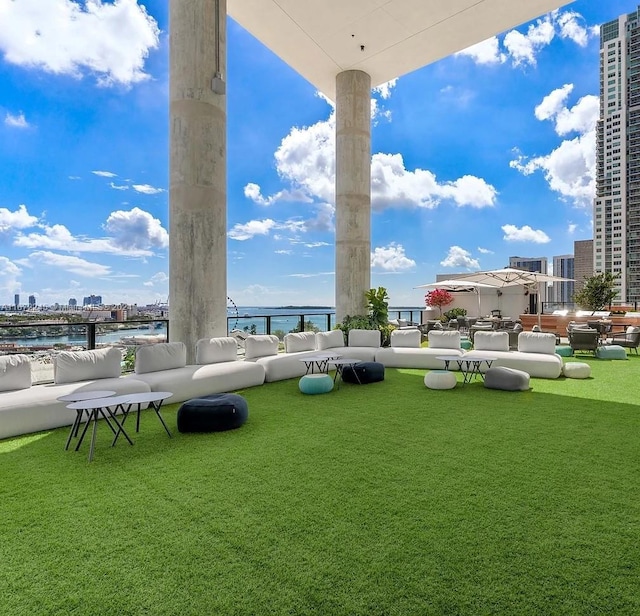 398 NE 5th St Unit 3610, Miami, FL 33132 - view of community featuring a city view, a water view, and a lawn