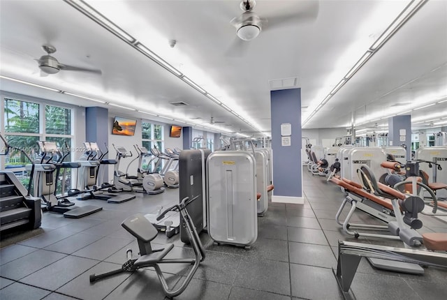 gym featuring ceiling fan