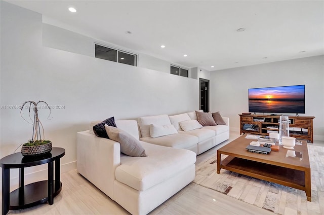 living room featuring light wood-type flooring