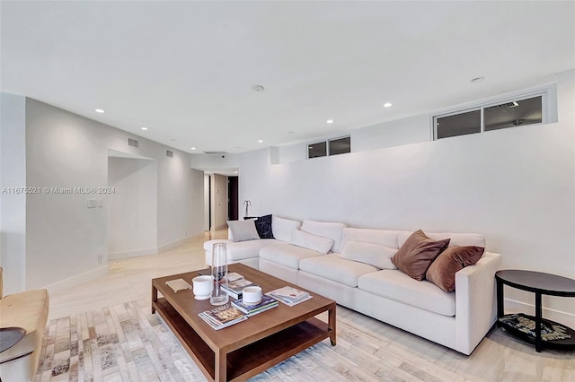 living room featuring light wood-type flooring