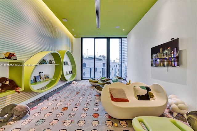 playroom featuring carpet floors and expansive windows