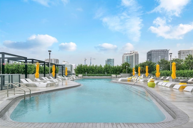 pool with a patio area