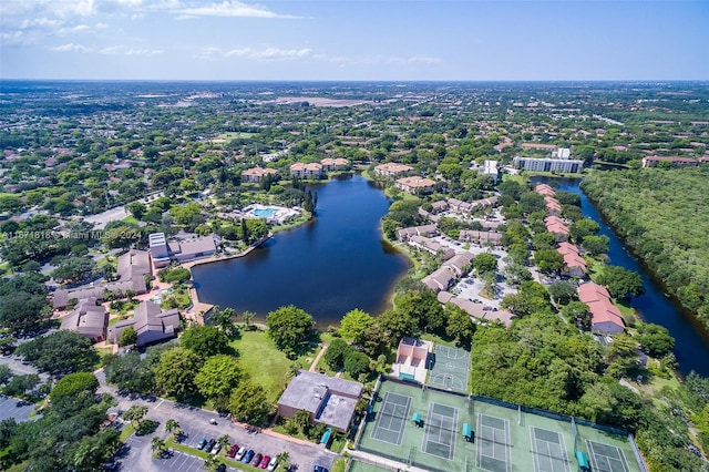 drone / aerial view featuring a water view