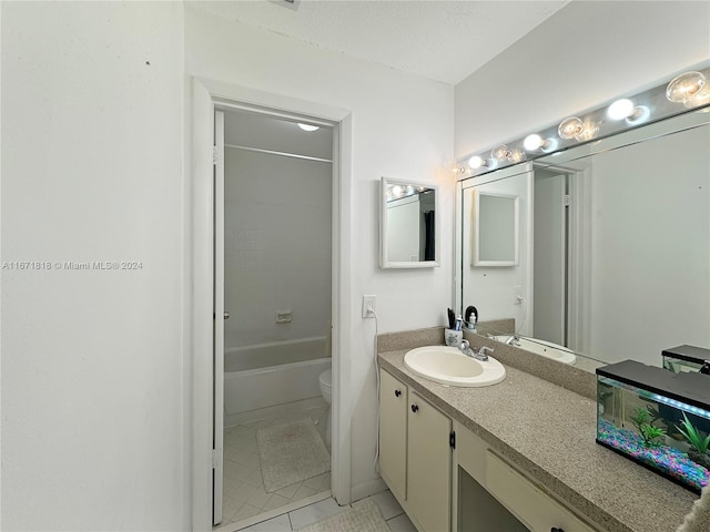 full bathroom with tile patterned flooring, vanity, toilet, and shower / tub combination