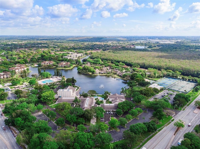 drone / aerial view featuring a water view