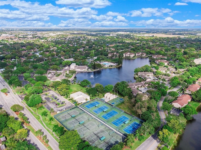 bird's eye view featuring a water view