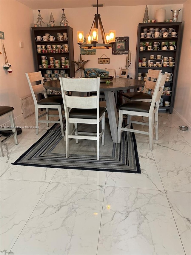 unfurnished dining area with a notable chandelier