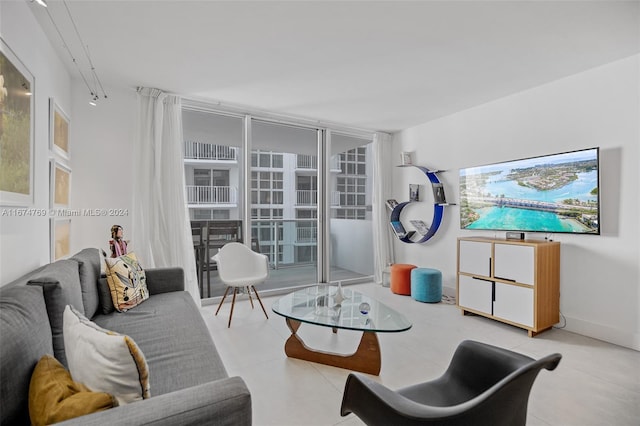 view of tiled living area