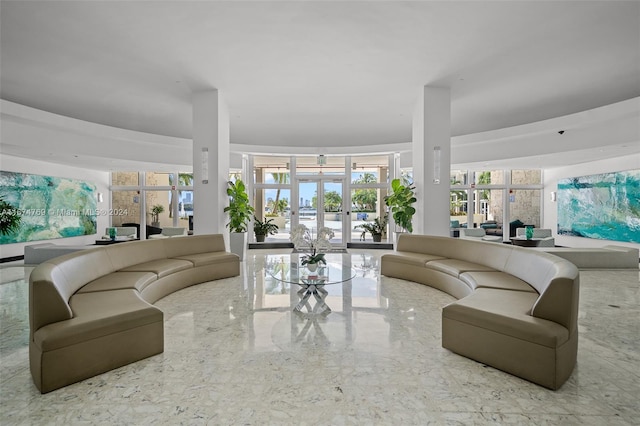 living room featuring french doors