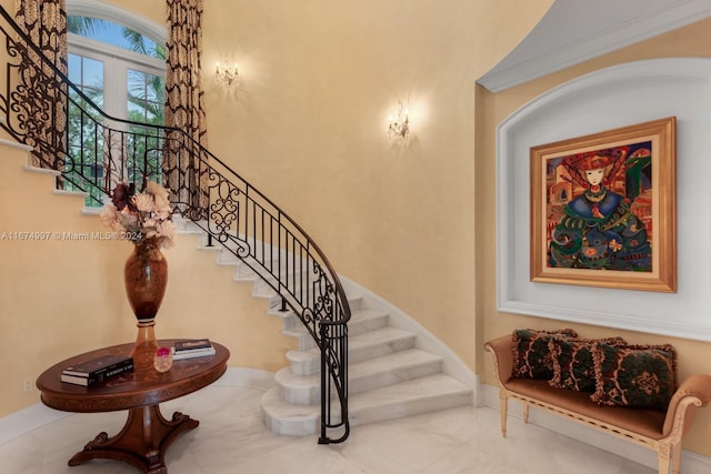 stairs featuring french doors