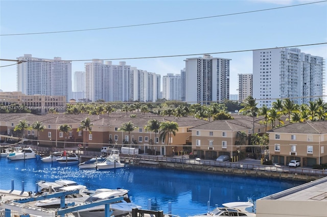 view of pool with a water view