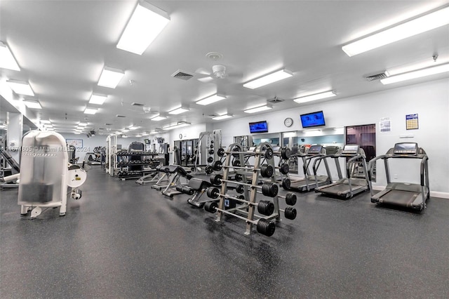 gym with ceiling fan