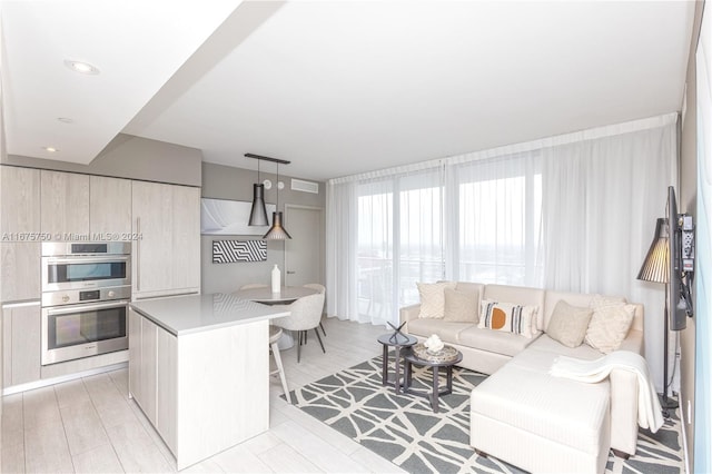 living room with light hardwood / wood-style flooring