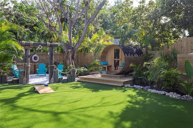 view of yard featuring a wooden deck