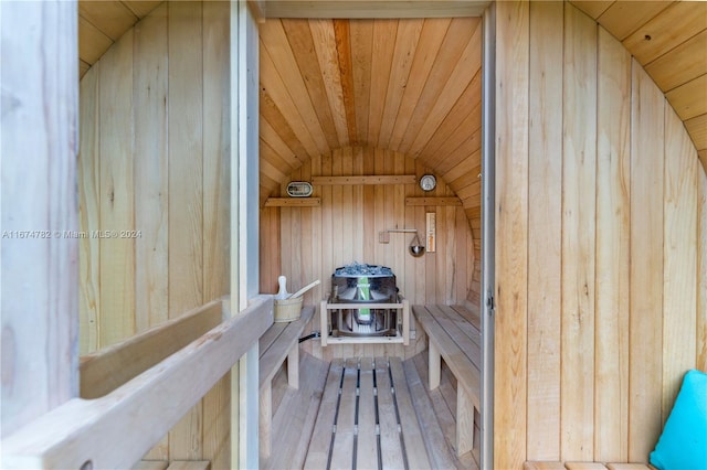 view of sauna featuring hardwood / wood-style flooring