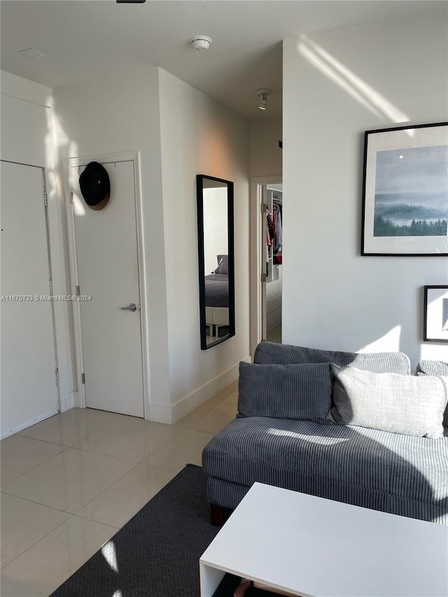 living room featuring light tile patterned floors