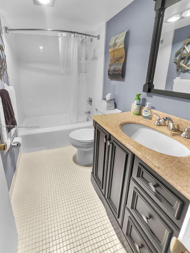 full bathroom with tile patterned flooring, vanity, toilet, and shower / bath combo