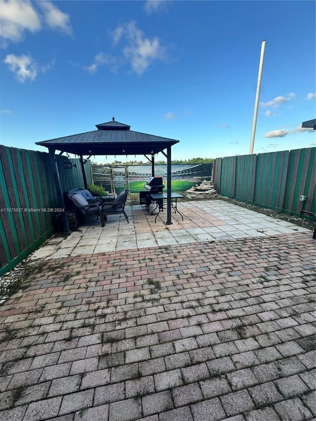 view of patio / terrace featuring a gazebo