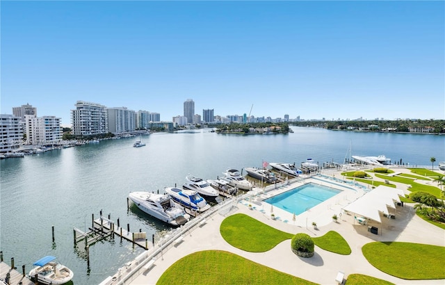 aerial view with a water view