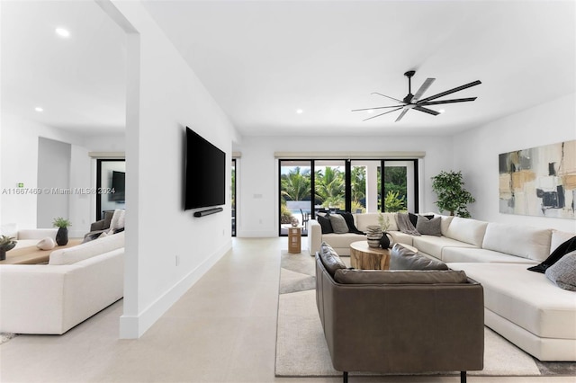 living room with ceiling fan