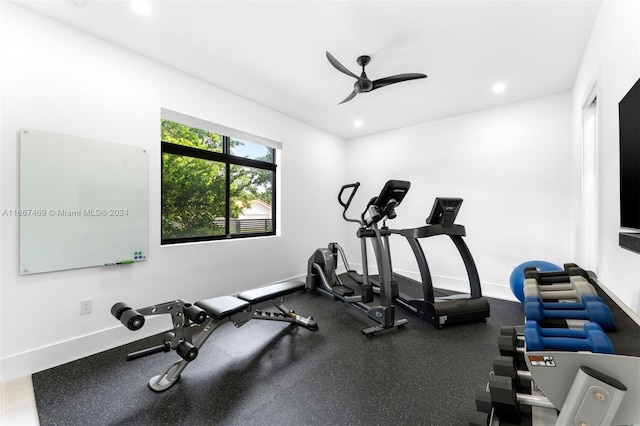 exercise area with ceiling fan