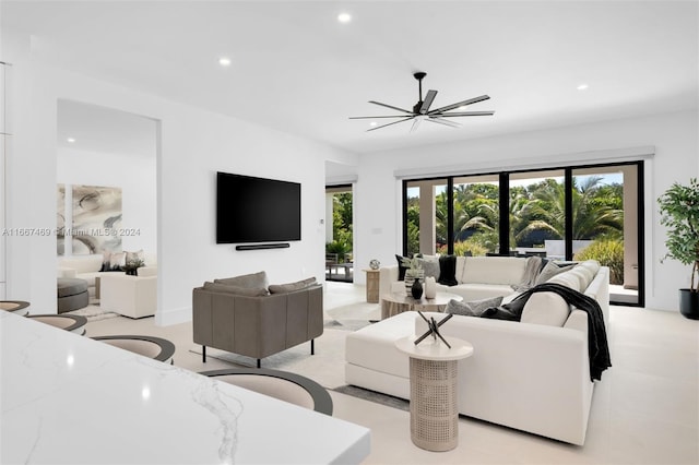 living room with ceiling fan