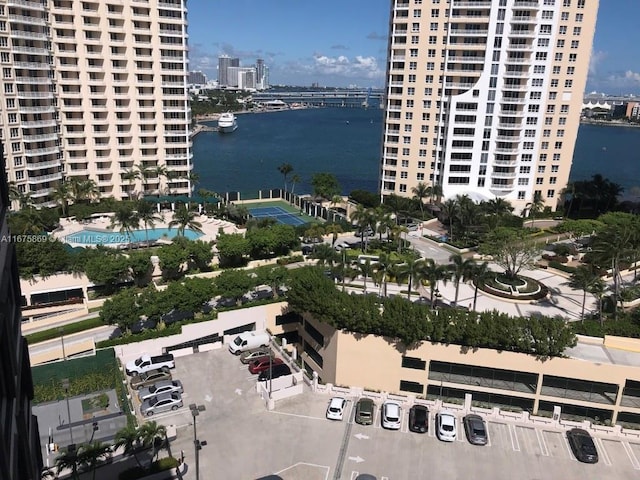 aerial view with a water view